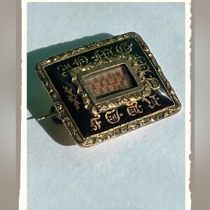 Antique Gold Tone, Black Enamel, and Hair Art Mourning Brooch